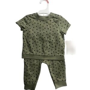 Cat & Jack Baby Infant Unisex 6-9M Green Polka Dot French Terry Pants Set